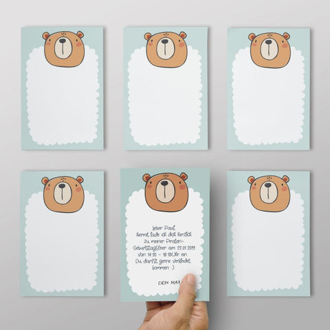 6er Set Einladungskarte Bär 1
