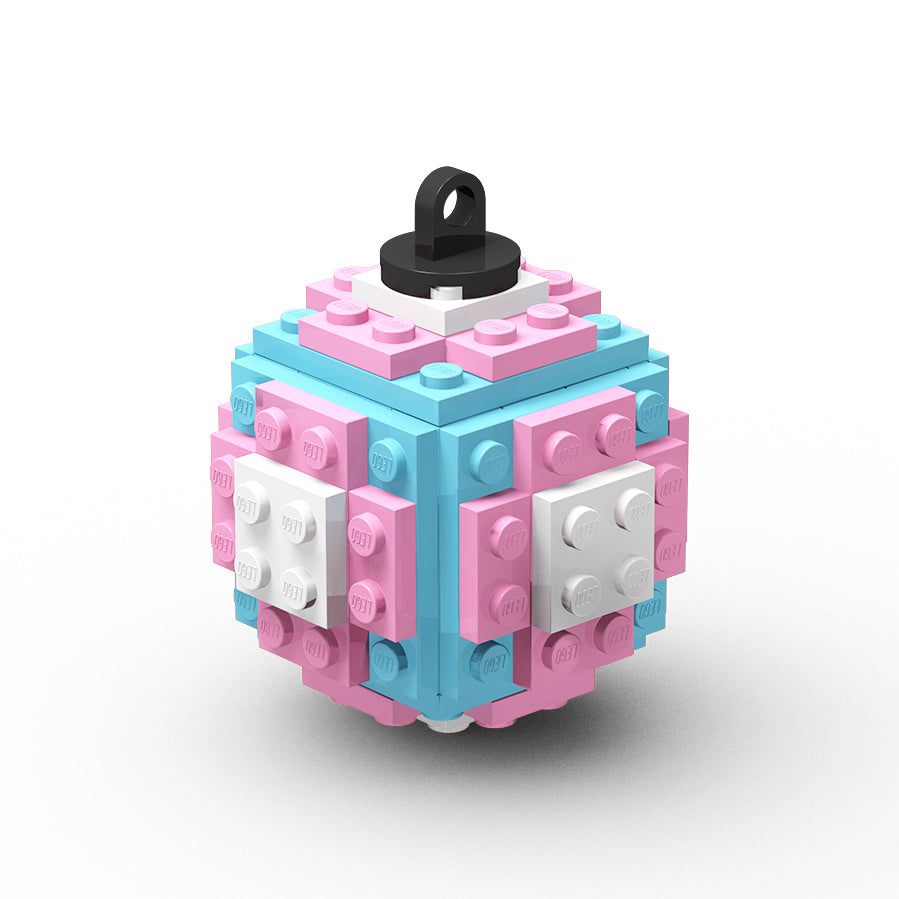 Weihnachtsbaumkugel aus LEGO® azurblau/rosa/weiss